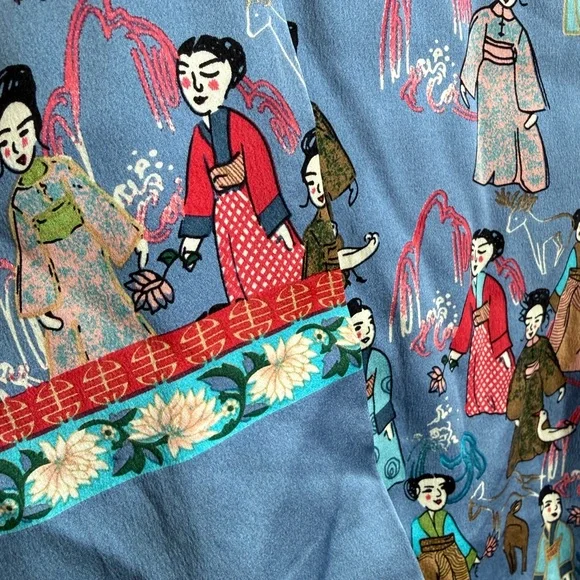 Vintage 90s WinterSilks Silk Pajama SetAsian Print Two Piece